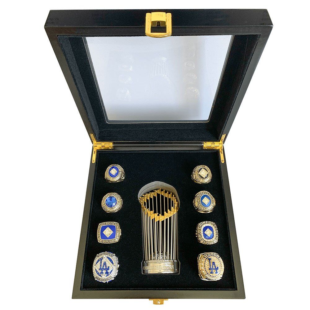 8Pcs Los Angeles Dodgers MLB World Series Championship Rings &Trophy Set ,With Wooden Display Box